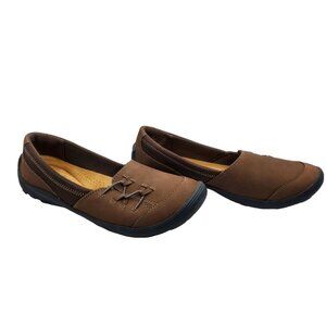 clarks collection womens brown leather fiana ease side-laced slide on loafers